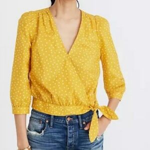 Madewell 100% Cotton Star Scatter Wrap Crop 3/4 Sleeves Top Blouse Size M Beachy